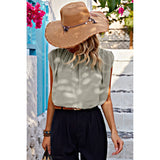 Ruched Sleeveless Loose Fit Solid Round Neck Top - MVTFASHION.COM