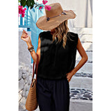 Ruched Sleeveless Loose Fit Solid Round Neck Top - MVTFASHION.COM