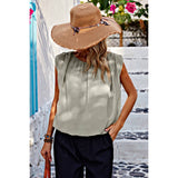 Ruched Sleeveless Loose Fit Solid Round Neck Top - MVTFASHION.COM