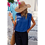 Ruched Sleeveless Loose Fit Solid Round Neck Top - MVTFASHION.COM