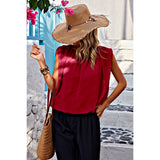 Ruched Sleeveless Loose Fit Solid Round Neck Top - MVTFASHION.COM