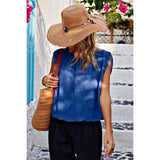 Ruched Sleeveless Loose Fit Solid Round Neck Top - MVTFASHION.COM