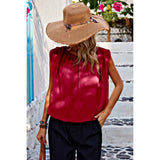 Ruched Sleeveless Loose Fit Solid Round Neck Top - MVTFASHION.COM