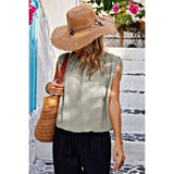 Ruched Sleeveless Loose Fit Solid Round Neck Top - MVTFASHION.COM