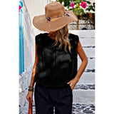 Ruched Sleeveless Loose Fit Solid Round Neck Top - MVTFASHION.COM