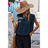 Ruched Sleeveless Loose Fit Solid Round Neck Top - MVTFASHION.COM