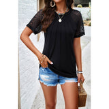 Ruched Solid Hollow Out Sleeves Round Neck Fit Top - MVTFASHION.COM