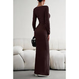 Ruched Square Neck Wrap Long Sleeve Full Dress - MVTFASHION