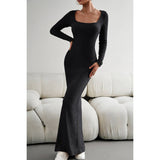 Ruched Square Neck Wrap Long Sleeve Full Dress - MVTFASHION