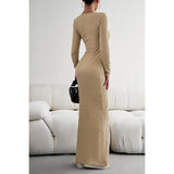 Ruched Square Neck Wrap Long Sleeve Full Dress - MVTFASHION