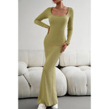 Ruched Square Neck Wrap Long Sleeve Full Dress - MVTFASHION