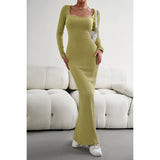 Ruched Square Neck Wrap Long Sleeve Full Dress - MVTFASHION