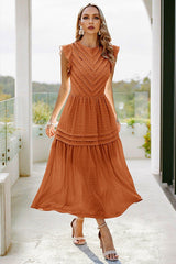 Ruffle Solid Willow Smocked Maxi Dress - MVTFASHION