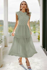 Ruffle Solid Willow Smocked Maxi Dress - MVTFASHION