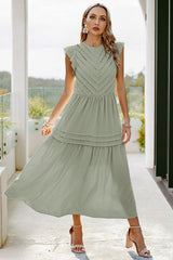 Ruffle Solid Willow Smocked Maxi Dress - MVTFASHION