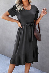 Scoop Neck Short Sleeve Midi Dress - MVTFASHION.COM