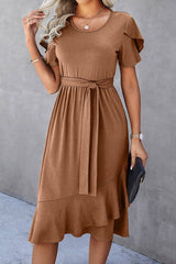 Scoop Neck Short Sleeve Midi Dress - MVTFASHION.COM