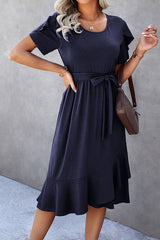 Scoop Neck Short Sleeve Midi Dress - MVTFASHION.COM