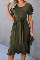 Scoop Neck Short Sleeve Midi Dress - MVTFASHION.COM