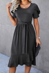 Scoop Neck Short Sleeve Midi Dress - MVTFASHION.COM