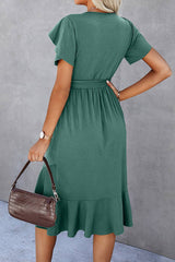 Scoop Neck Short Sleeve Midi Dress - MVTFASHION.COM