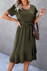 Scoop Neck Short Sleeve Midi Dress - MVTFASHION.COM