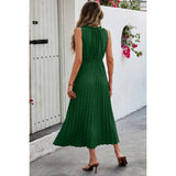 Sleeveless Dot Print Cross Fit Pleated Dress - MVTFASHION.COM