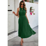 Sleeveless Dot Print Cross Fit Pleated Dress - MVTFASHION.COM