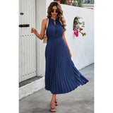 Sleeveless Dot Print Cross Fit Pleated Dress - MVTFASHION.COM