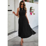 Sleeveless Dot Print Cross Fit Pleated Dress - MVTFASHION.COM