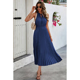 Sleeveless Dot Print Cross Fit Pleated Dress - MVTFASHION.COM