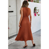 Sleeveless Dot Print Cross Fit Pleated Dress - MVTFASHION.COM