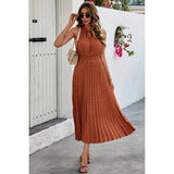 Sleeveless Dot Print Cross Fit Pleated Dress - MVTFASHION.COM