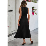 Sleeveless Dot Print Cross Fit Pleated Dress - MVTFASHION.COM