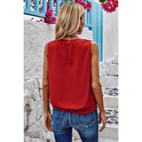 Sleeveless Pleated Round Neck Loose Fit Top - MVTFASHION.COM