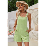 Sleeveless Square Neck Solid Pockets Loose Romper - MVTFASHION.COM