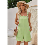 Sleeveless Square Neck Solid Pockets Loose Romper - MVTFASHION.COM