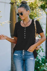 Soft Button-Up Scoop Neck Top - MVTFASHION