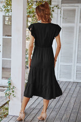 Soft Ruffled V-Neck Midi Dress - MVTFASHION