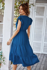 Soft Ruffled V-Neck Midi Dress - MVTFASHION