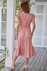 Soft Ruffled V-Neck Midi Dress - MVTFASHION