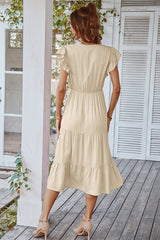 Soft Ruffled V-Neck Midi Dress - MVTFASHION