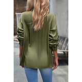 Solid Button Front Open Tassel Fit Blouse - MVTFASHION.COM