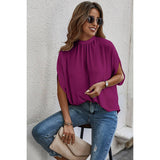 Solid Cape Short Sleeve Loose Top - MVTFASHION