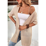 Solid Hollow Out Drop Shoulder Open Front Cardigan - MVTFASHION.COM