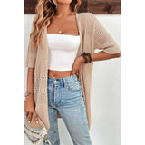 Solid Hollow Out Drop Shoulder Open Front Cardigan - MVTFASHION.COM