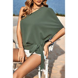 Solid One Shoulder Knot Loose Fit Wide Sleeve Top - MVTFASHION.COM