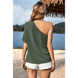 Solid One Shoulder Knot Loose Fit Wide Sleeve Top - MVTFASHION.COM