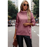Solid Roll Neck Knit Button Loose Sweater - MVTFASHION.COM