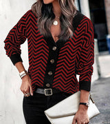 Solid Strip V-Neck Casual Cardigan - MVTFASHION